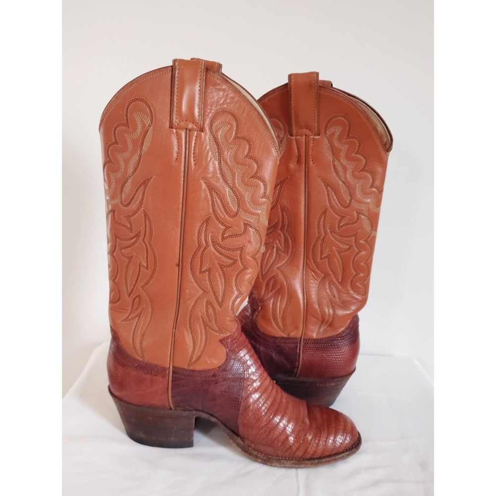 Justin Teju Lizard Skin Brown Cognac Western Cowboy Boots Men 7 B Exotic Biker